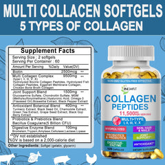 Supplement ingredients panel for Multi Collagen Peptides Softgels