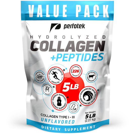 Front view of 5 lb unflavored collagen powder jar