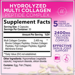 Label showing Types I II III V X collagen blend