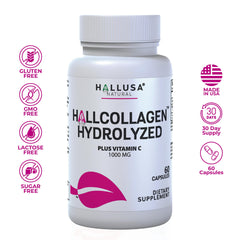 Vitamin C supplement icon alongside collagen capsules