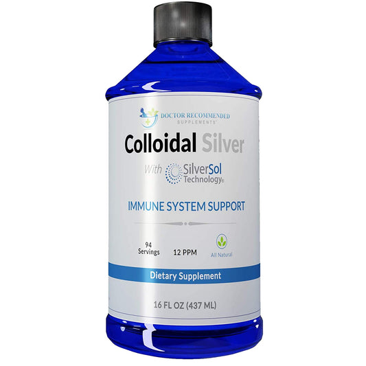Front view of Colloidal Silver Liquid bottle, 16 oz, 12 PPM