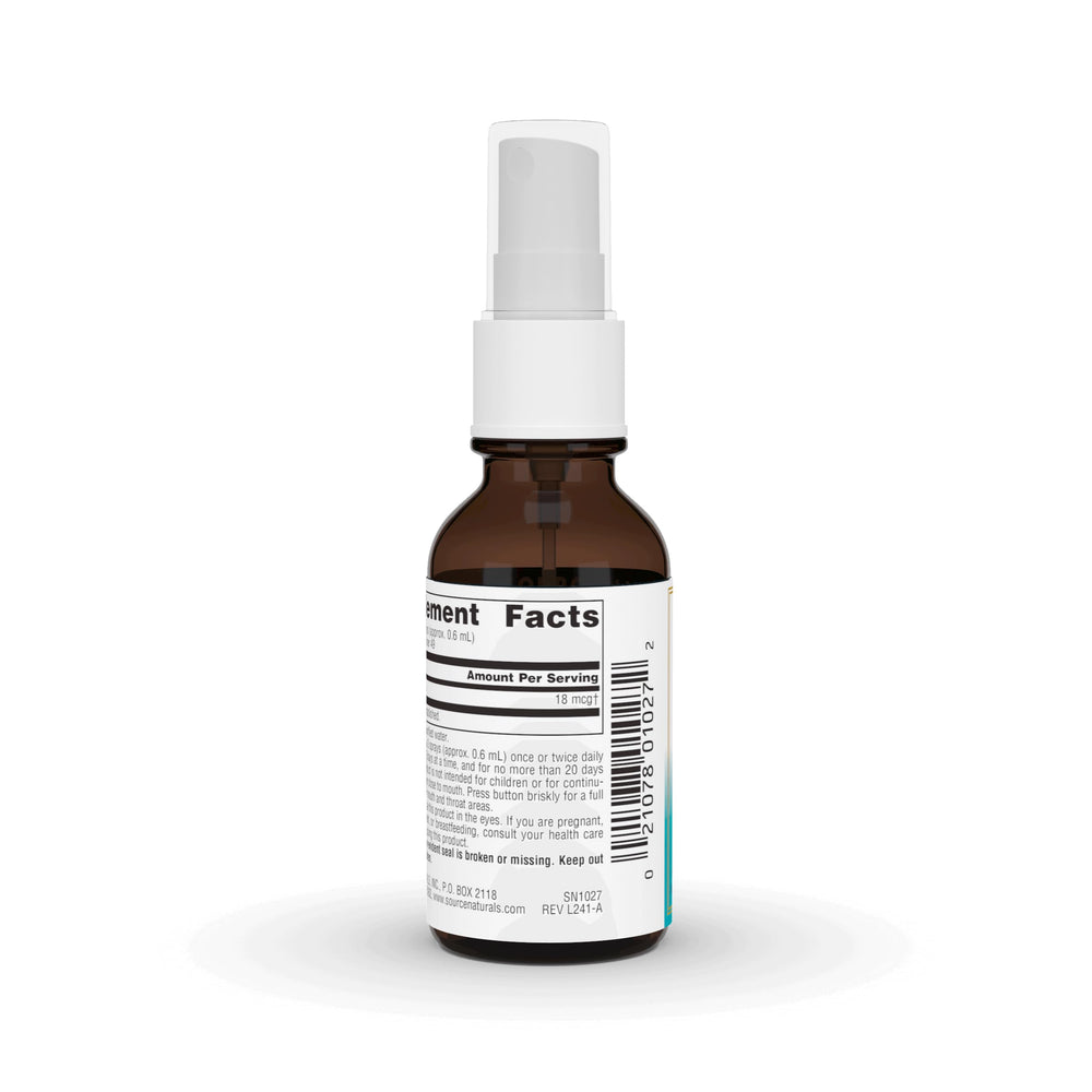 Close-up of throat spray label and product name