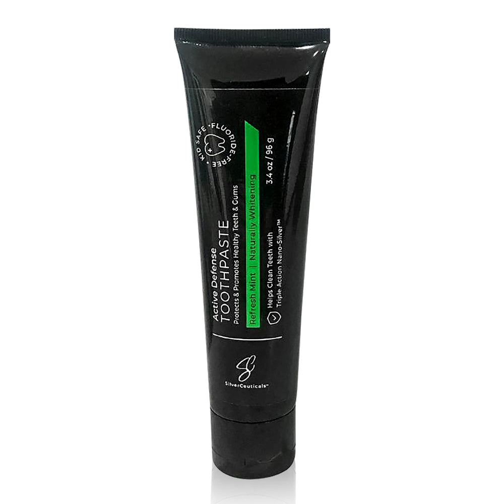 Front label view of Colloidal Silver Toothpaste Refresh Mint 3.4oz tube