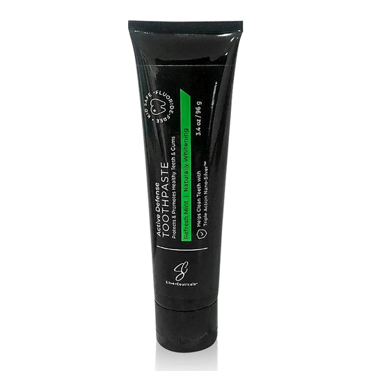 Front label view of Colloidal Silver Toothpaste Refresh Mint 3.4oz tube