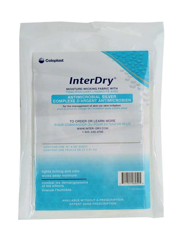 Coloplast InterDry textile, 10x36 inches, antimicrobial silver, moisture management for skin comfort