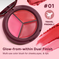 Creamy texture of Color Nymph blush palette swatch indicates smooth, non-cakey blend.