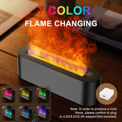 Close-up of 7-color changing LED flame lights on the diffuser