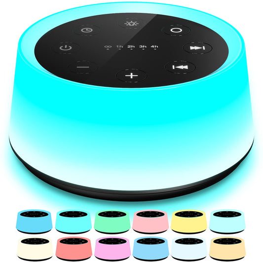 ColorsNoise sound machine black front view; portable sleep options.