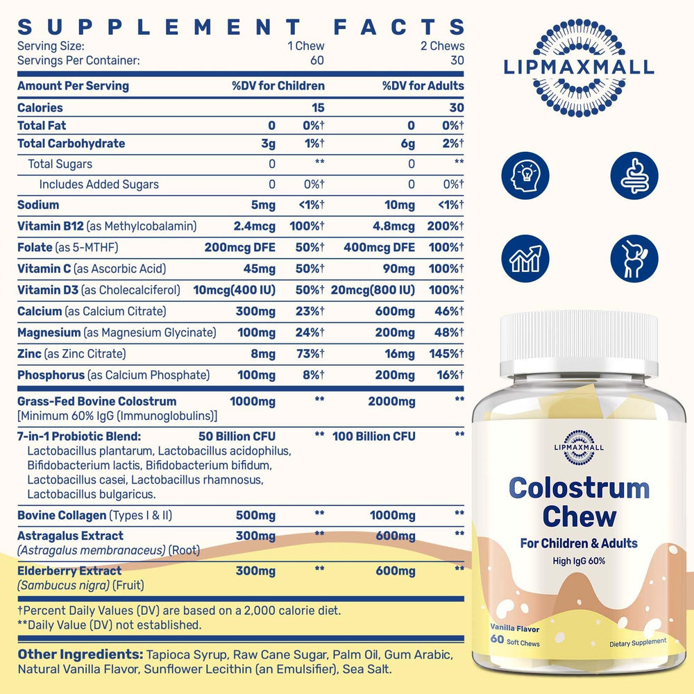 Row of vanilla colostrum chews on white background