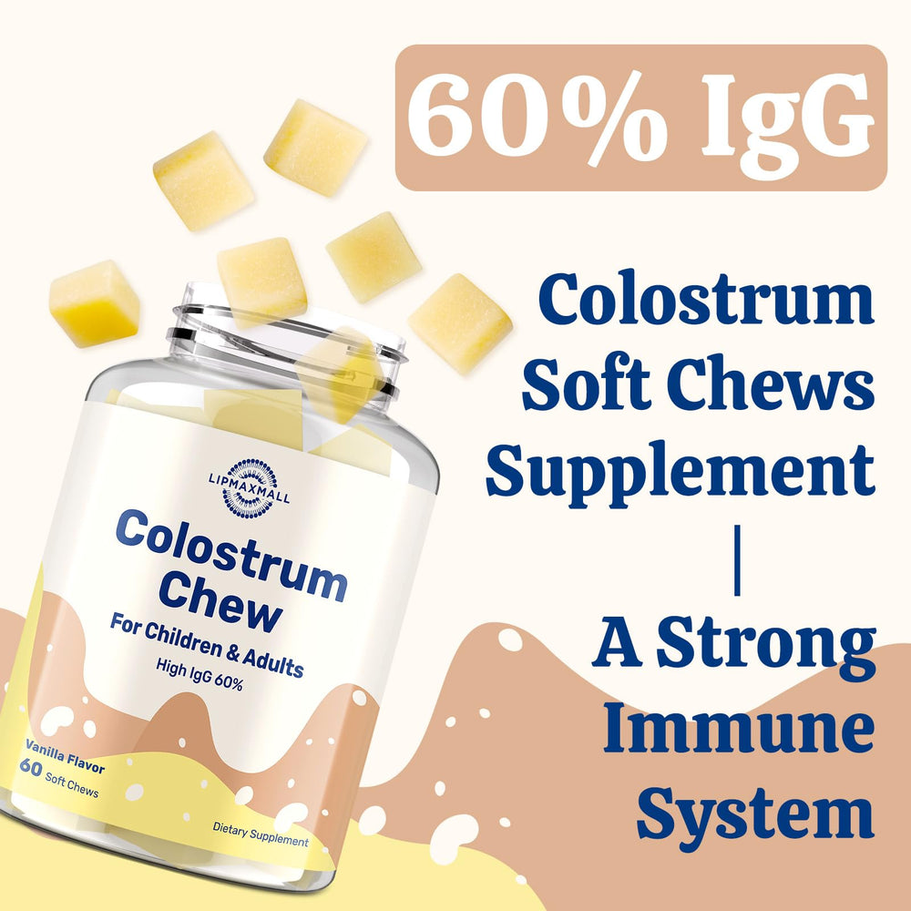 Colostrum chews packaging labeled grass-fed cows