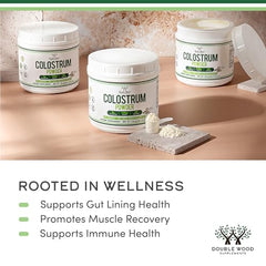 Colostrum powder being stirred into a glass for gut health