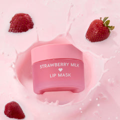 Strawberry Milk flavor lip mask on lips for gentle aroma.