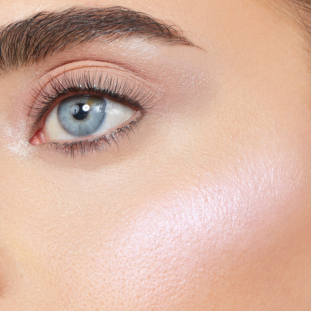 Flat synthetic brush blends ColourPop Twilight Highlighter for a softer finish