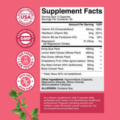 Close-up of capsules from the menopause supplement bottle