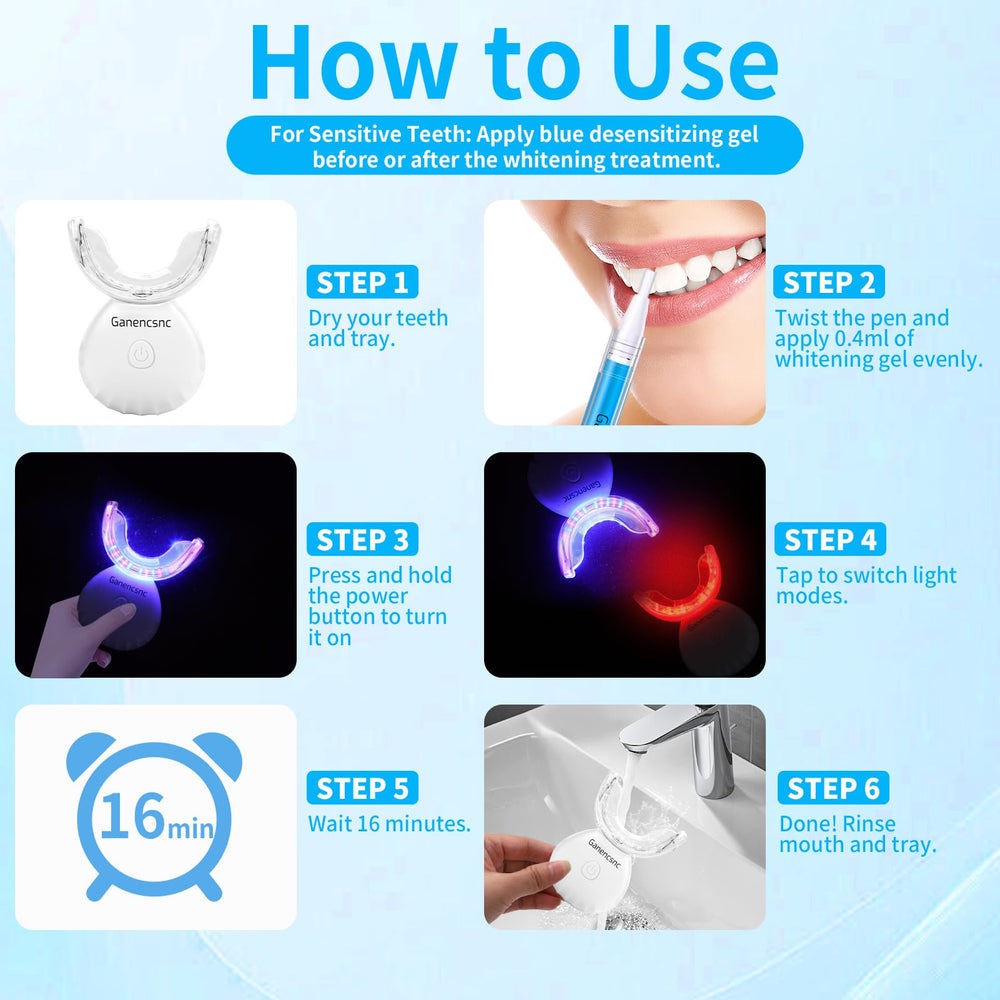 Complete at-home teeth whitening system with tray and gels