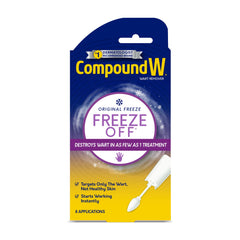 Compound W Freeze Off kit application with precise tip for targeted wart removal.