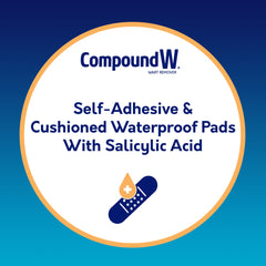 Compound W self-adhesive pad demonstrates secure adhesion and targeted treatment.