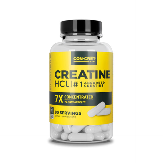 Front view of CON-CRET Creatine HCl capsules bottle (90 count)