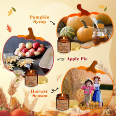 Friendsgiving gift set with pumpkin-scented candles in amber jars
