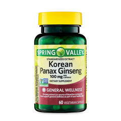 Bottle of Convergence Korean Panax Ginseng Vegetarian Capsules, 100 mg, 60 count