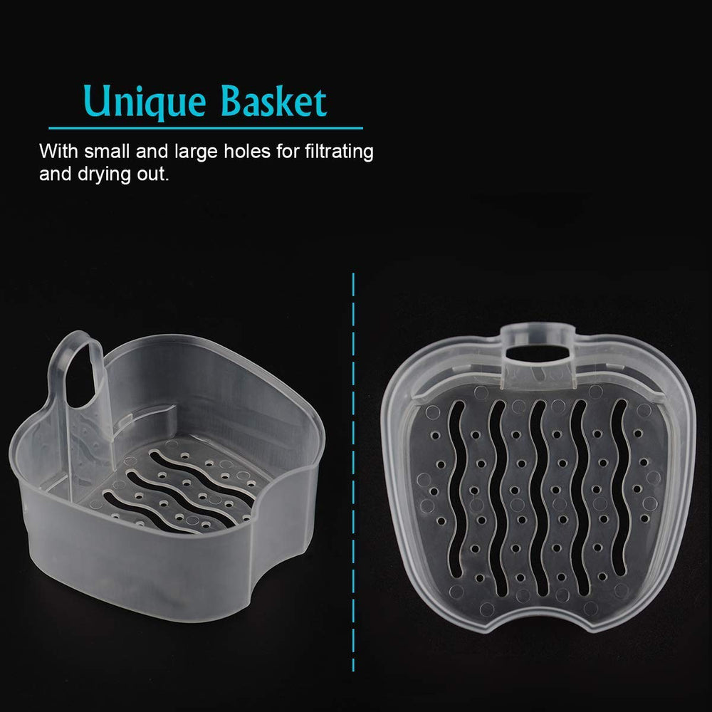 Denture storage box with basket net container - travel friendly