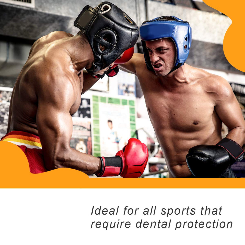 One size fits youths and adults with adjustable blue mouth guard