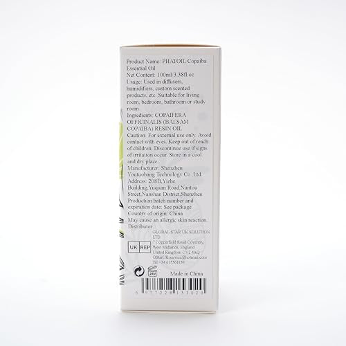 Copaiba essential oil label on amber bottle