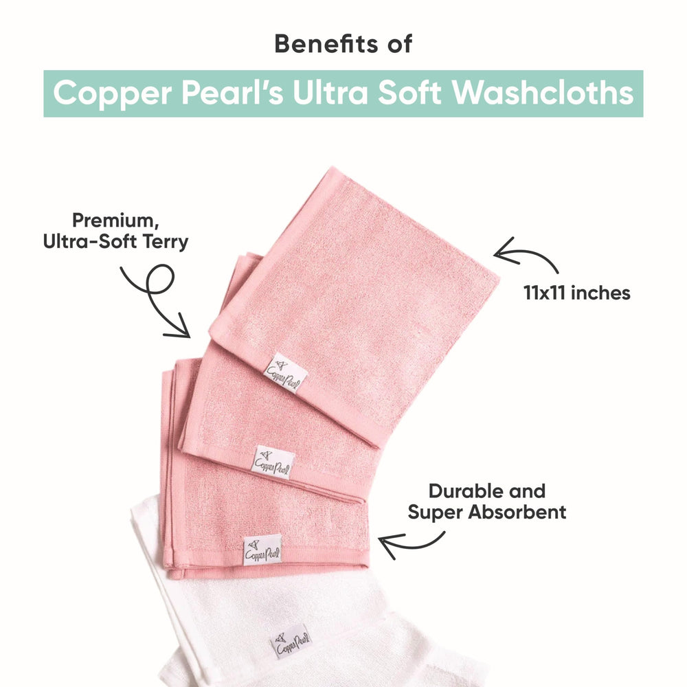 Baby's face being wiped with Copper Pearl washcloth