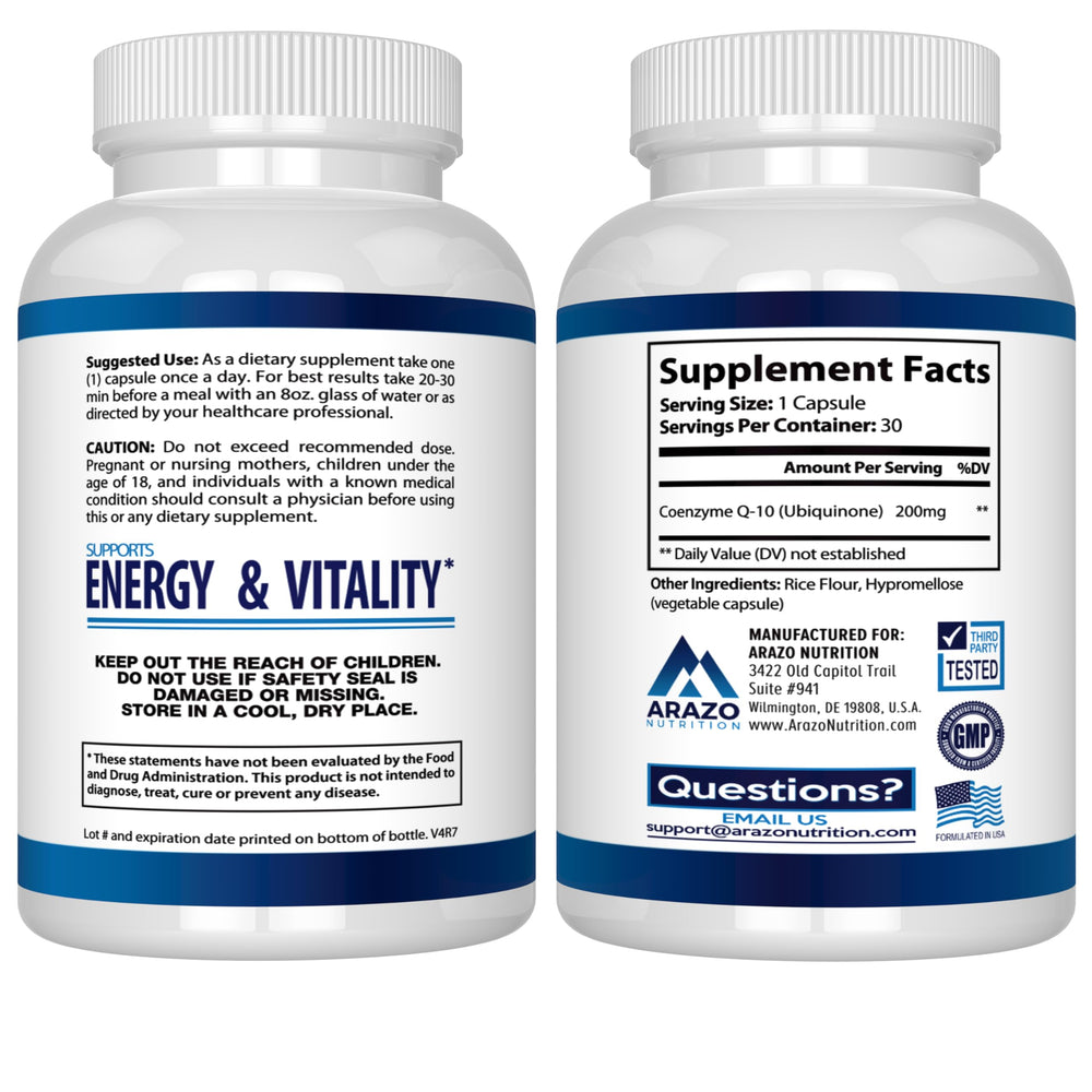 Close-up of 200mg CoQ10 capsules