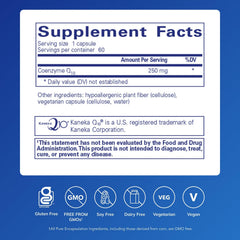 Close-up of CoQ10 250 mg capsule