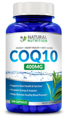 CoQ10 400mg bottle with 200 capsules
