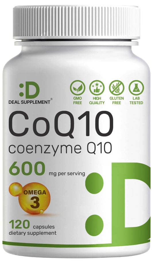 CoQ10 600mg with Omega-3 100mg bottle – front view