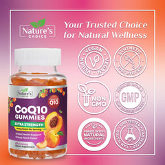 Close-up of CoQ10 Gummies label indicating 100 mg per serving