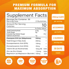 CoQ10 gummies with Omega-3, Vitamin B3, Zinc and Magnesium for enhanced absorption