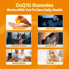Front view of CoQ10 gummies bottle and packaging