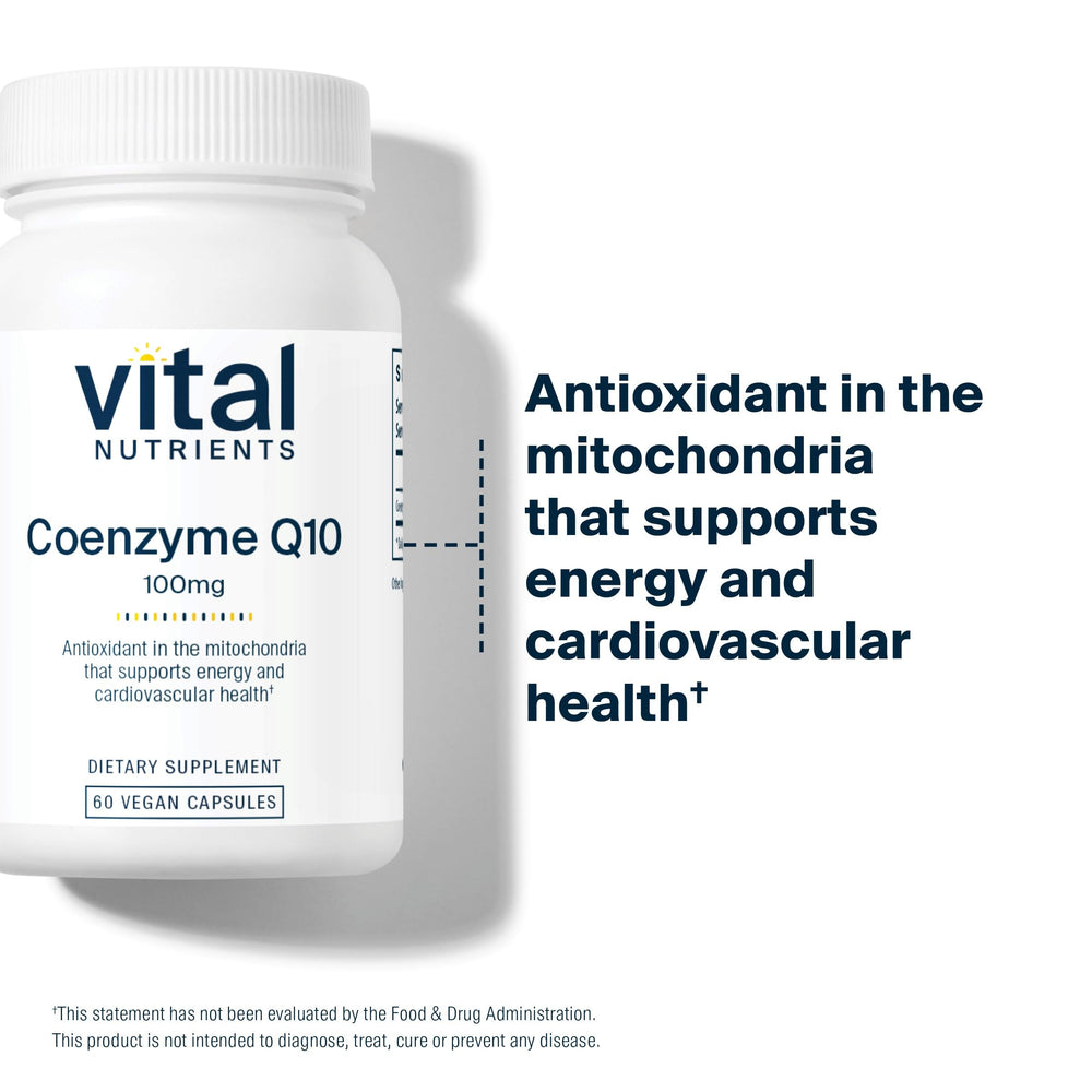 CoQ10 product packaging with Vital Nutrients branding