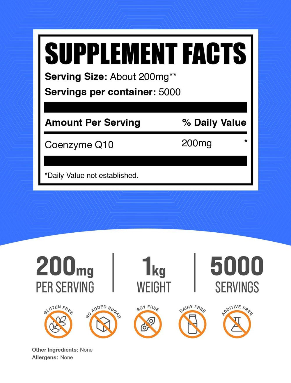 Coenzyme Q10 powder 200mg serving with scoop