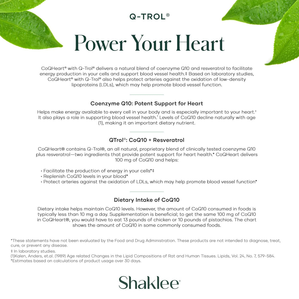 Softgel capsules of CoQHeart with Q-Trol