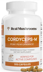 Real Mushrooms Cordyceps capsules bottle on white background