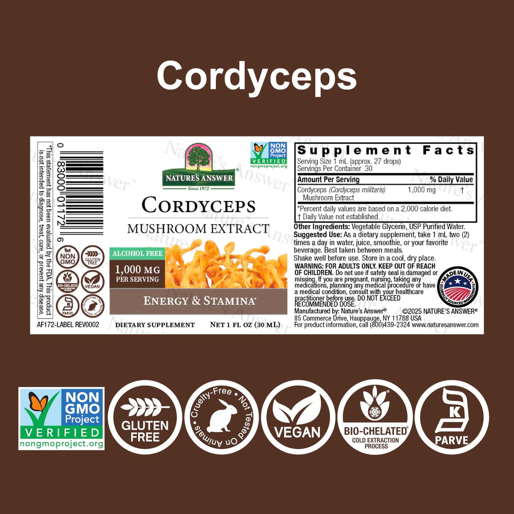 Cordyceps fruiting body representing 1,000 mg per serving