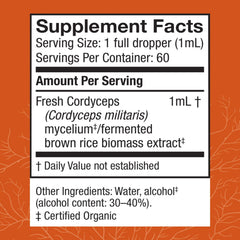 Cordyceps immune and energy support supplement label
