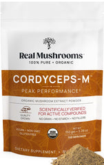 Close-up of Cordyceps mushroom powder made from fruiting bodies