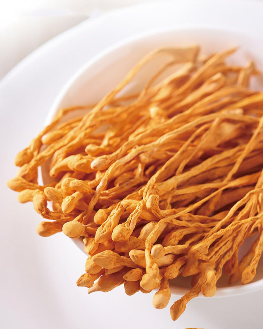 Close-up of dried cordyceps texture in soups