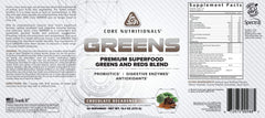 Core Nutritionals Greens Chocolate Decadence product packaging and label