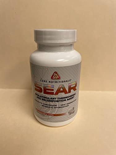 Close-up of SEAR bottle showing the product label and capsules.