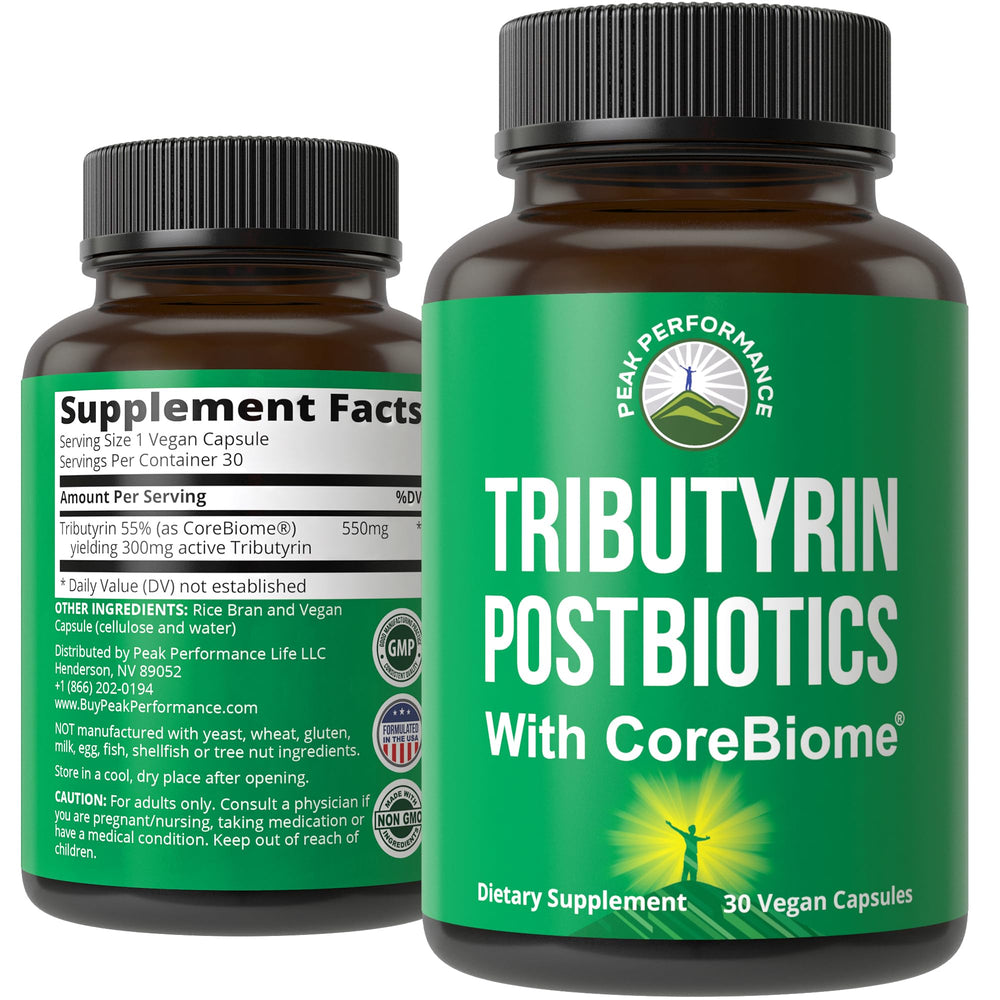CoreBiome Tributyrin Postbiotic supplement bottle label