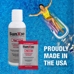 USA-made CoreTex Sun X 30+ SPF logo highlighting American manufacturing.