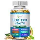 Cortisol softgels bottle with herbal ingredients