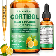 Cortisol supplement bottle with lemon flavor, 2 oz