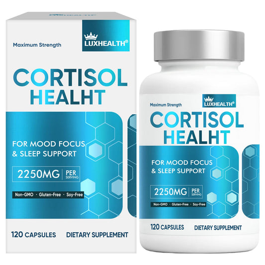 Bottle of Cortisol Reducer featuring ashwagandha and rhodiola with 120 capsules